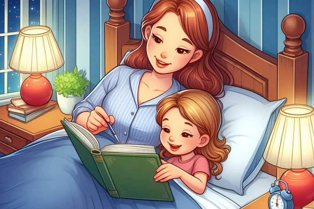 illustrazione di una mamma che legge un racconto della buona notte alla sua bambina