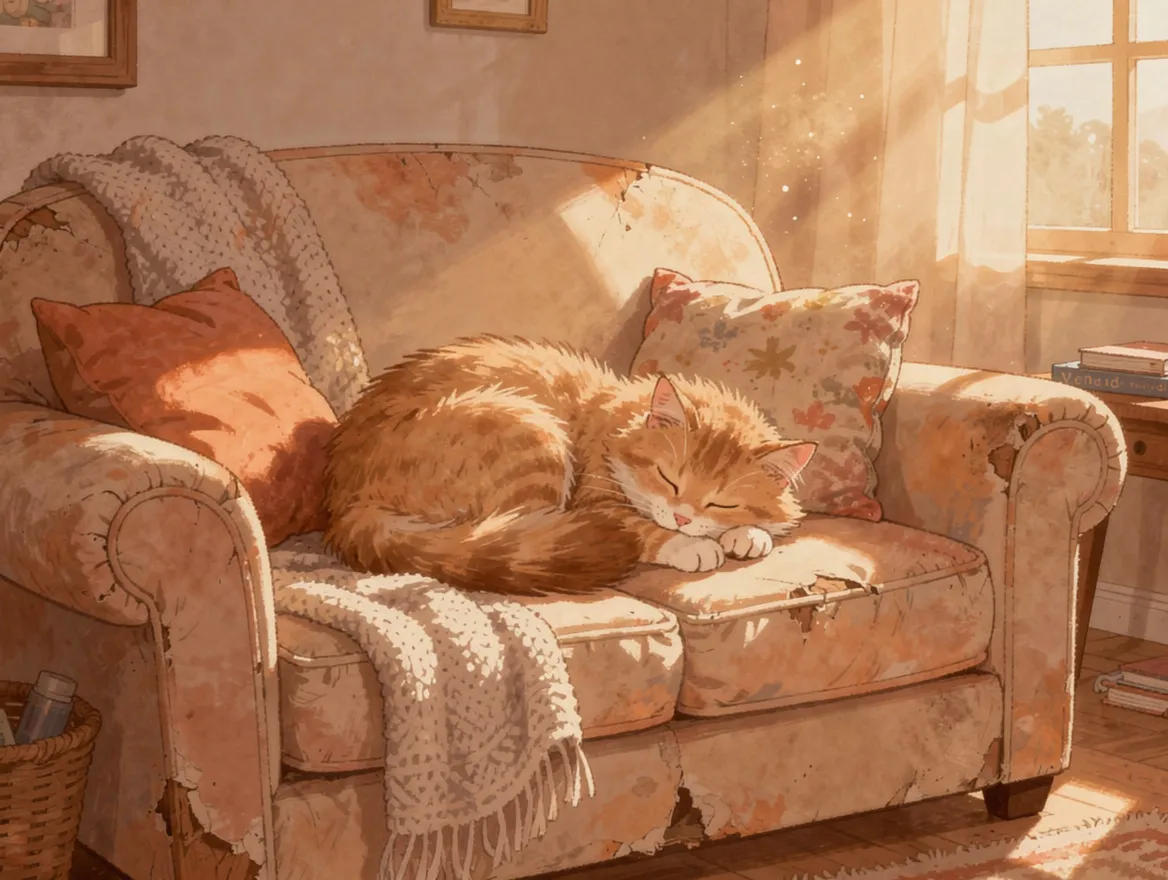 gatto che dorme beatamente su un divano
